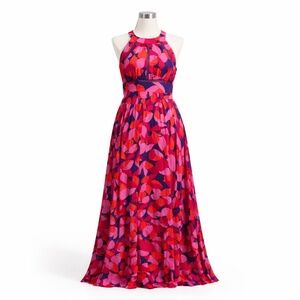 Abel the Label Halter Vibrant Colorblock Racerback Maxi Beach Dress Bow Closure